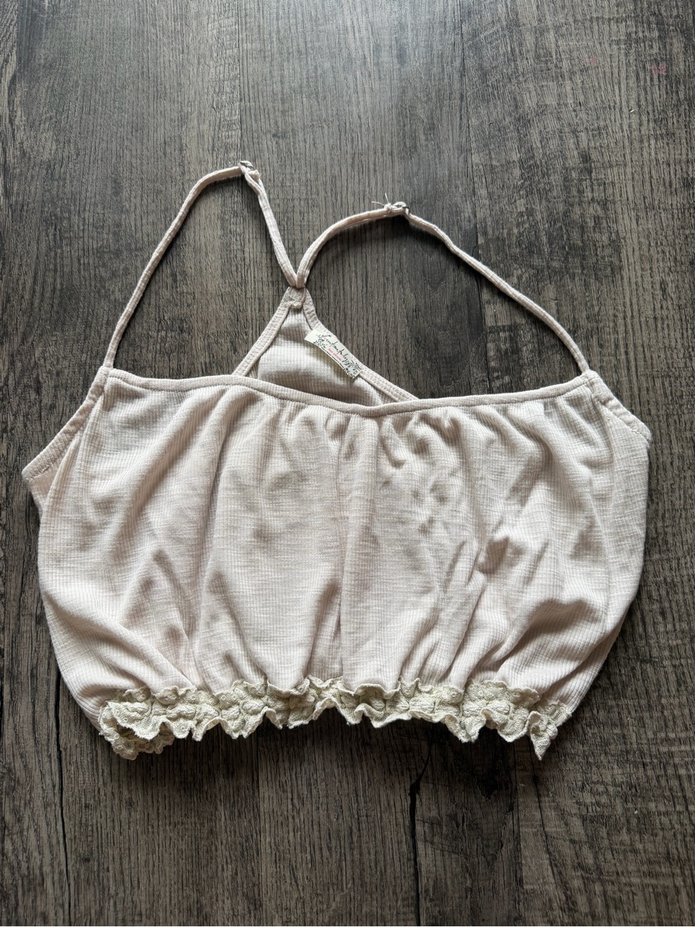 Free People light beige/cream cropped cami with lace trim
